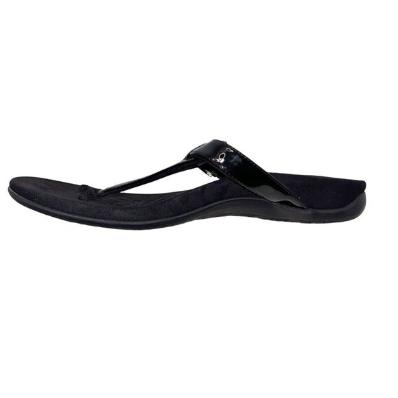 Vionic Rest Tropez Adjustable Thong Sandal Orthotic Arch Support Black Patent 10 - Picture 11 of 13